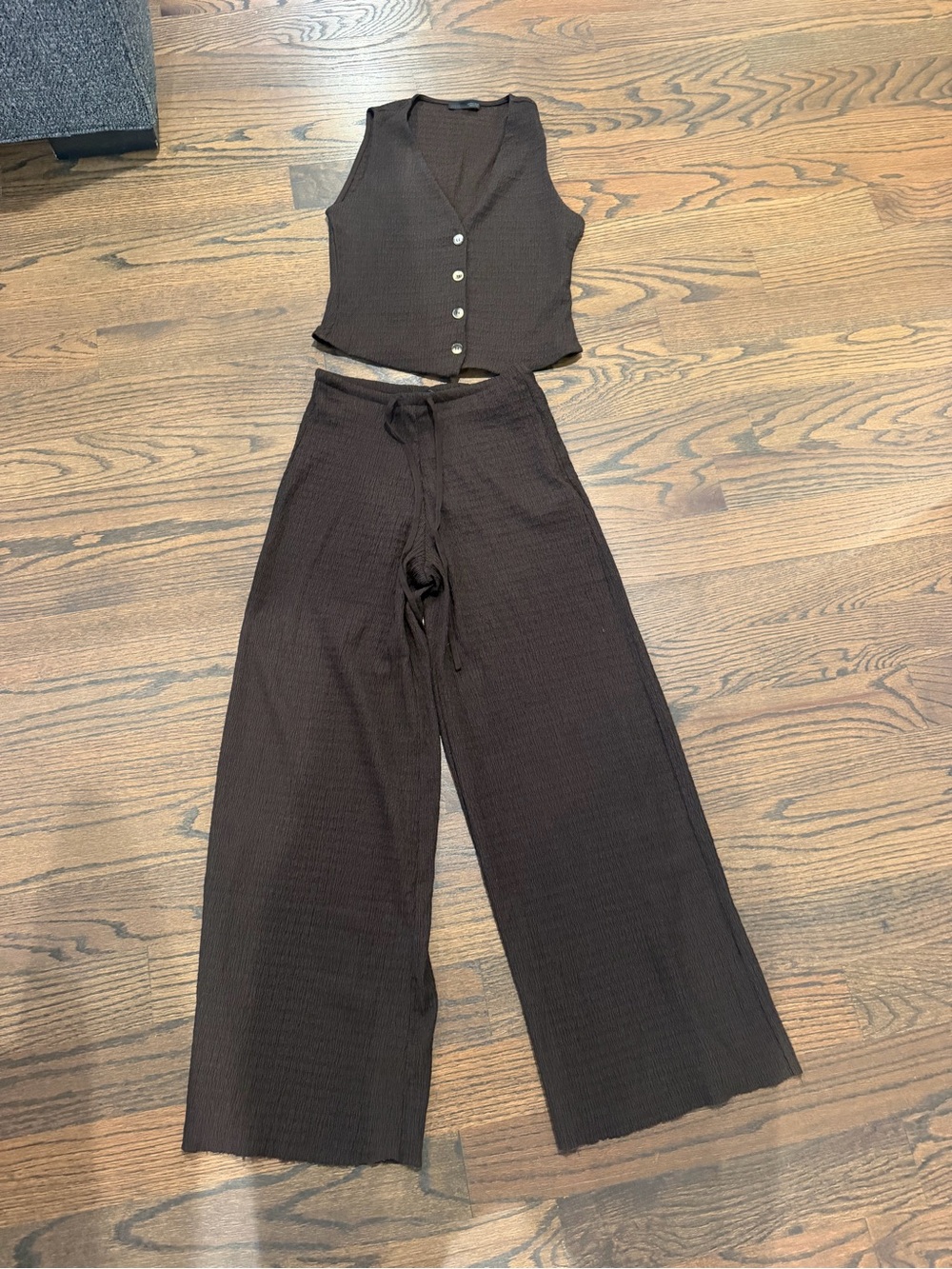 ZARA sz S Brown Wide-Leg Pants with Vest Set-Like New